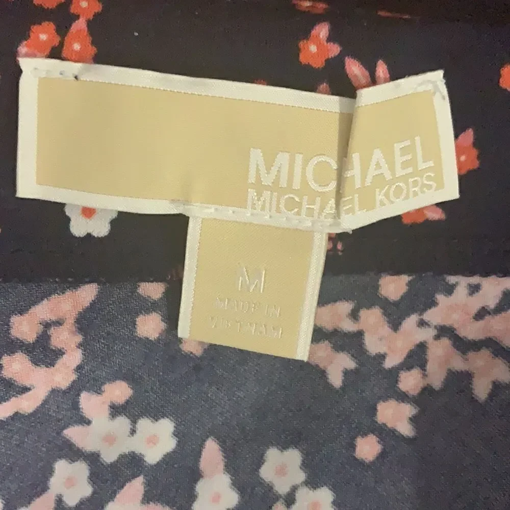 Michael Kors Medium Gold Chain Straps With Cut Out Sleeve V Neck Floral Pattern